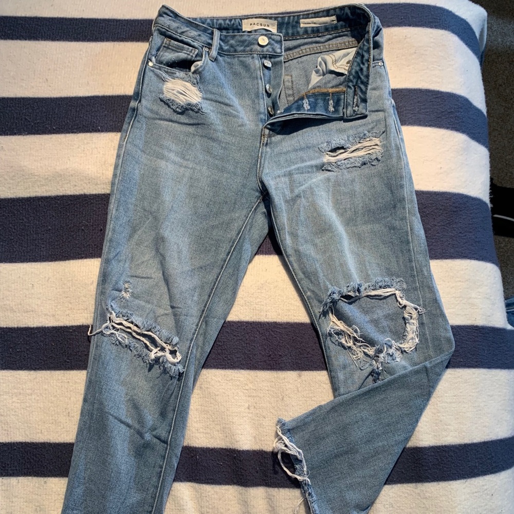 Distressed mom jeans
